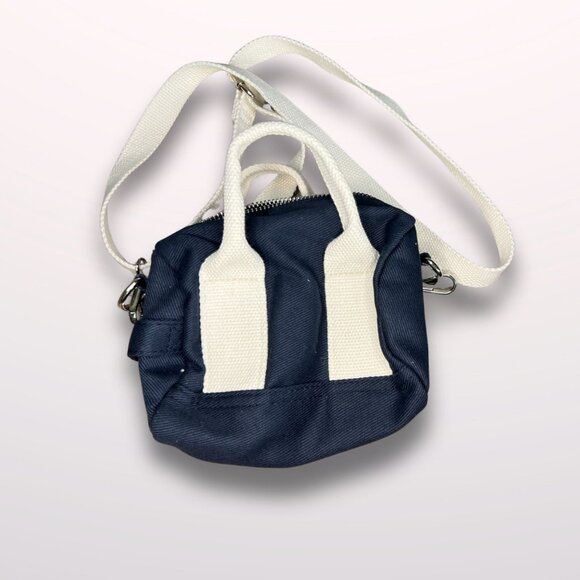 Stradivarius Navy Blue Small Handbag With White Straps & Silver Hardware - Picture 2 of 8